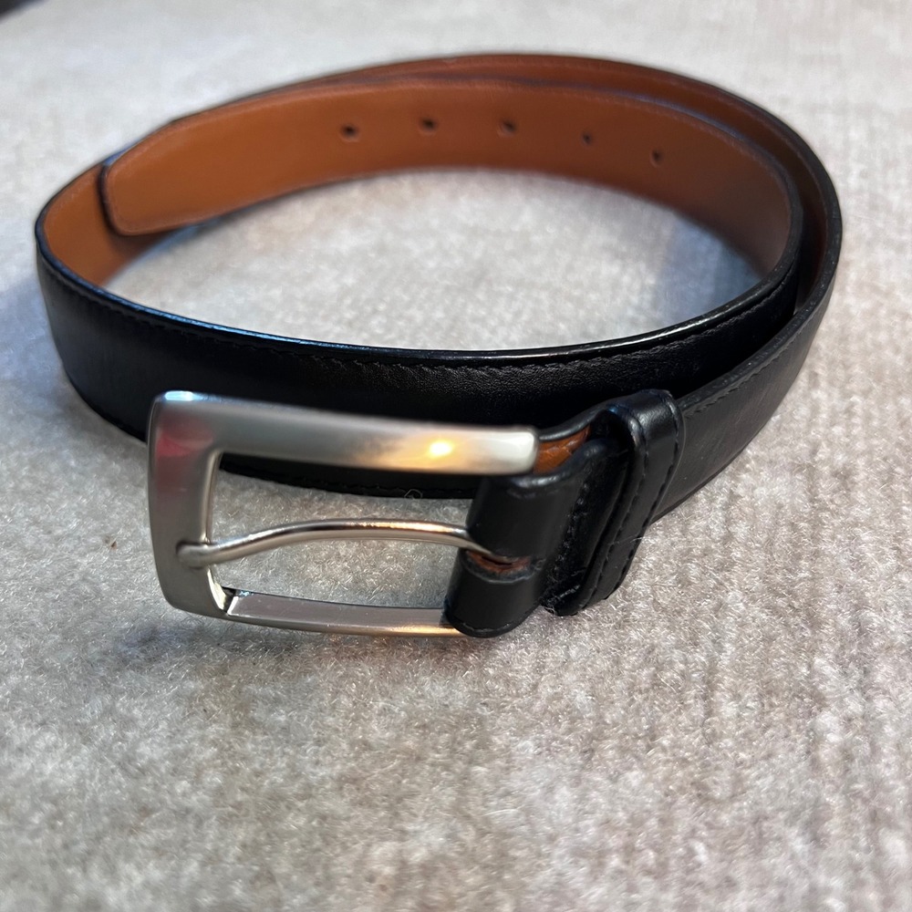 Leegin Leather Belt Mens 32 Black Silver Buckle Handcrafted USA Business Casual
